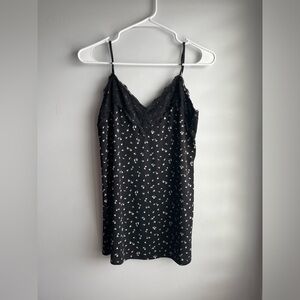 💖(2 for $15)💖 Black Floral Lace Trim Cami Top
